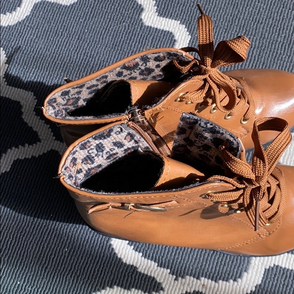 Brown Faux Leather Lace Up Heel Boots - Picture 3 of 3